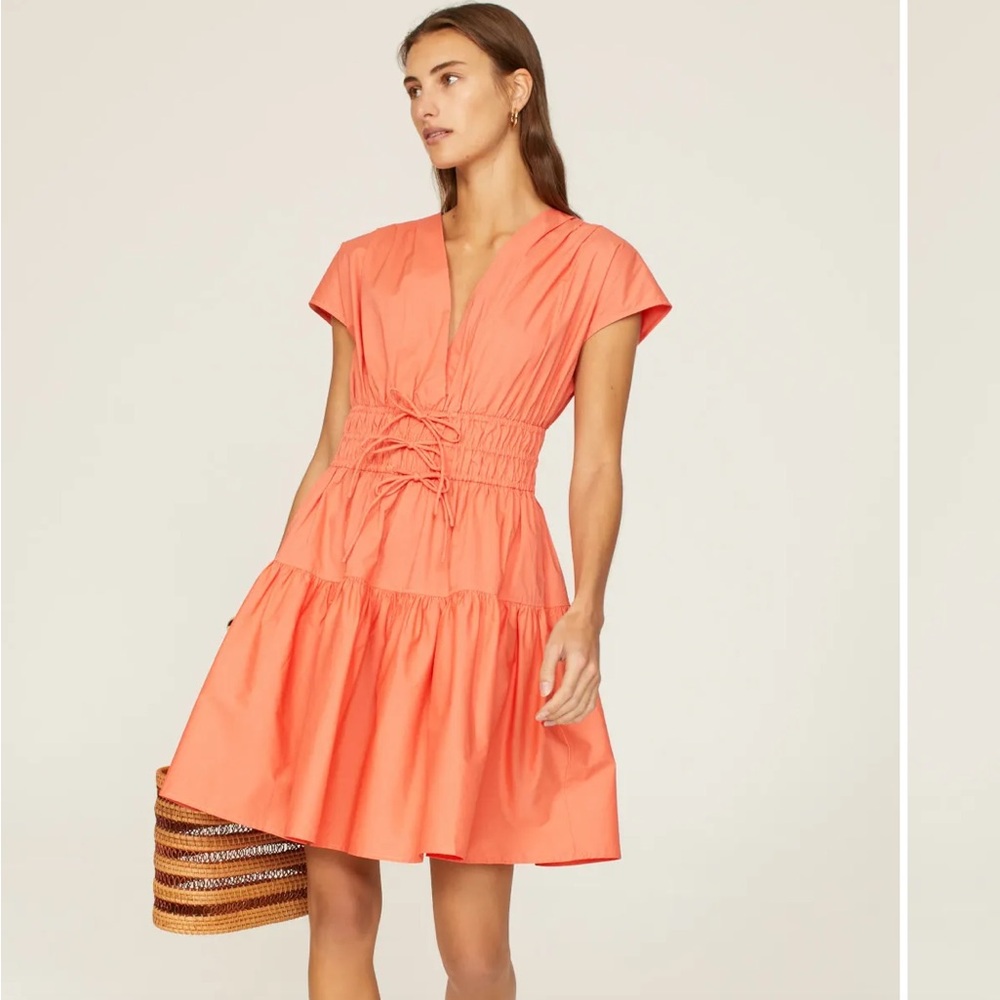 10 Crosby Derek Lam Vibrant Coral Tie waste mini Dress